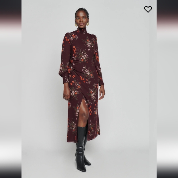Reformation Aude Dress Wine Burgundy Emmeline Floral Midi 4 - Picture 6 of 7